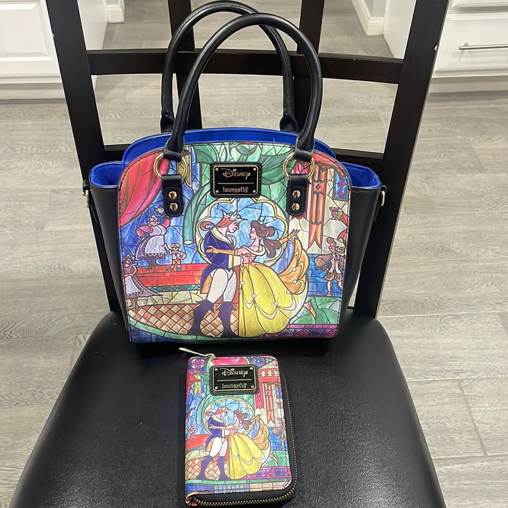 Disney loungefly beauty and the beast hand bag with wallet